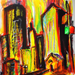expressionist whimsical cityscape